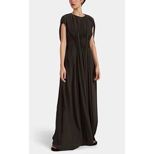 The Row Antonia Pleated Silk Crepe Gown Dark Green